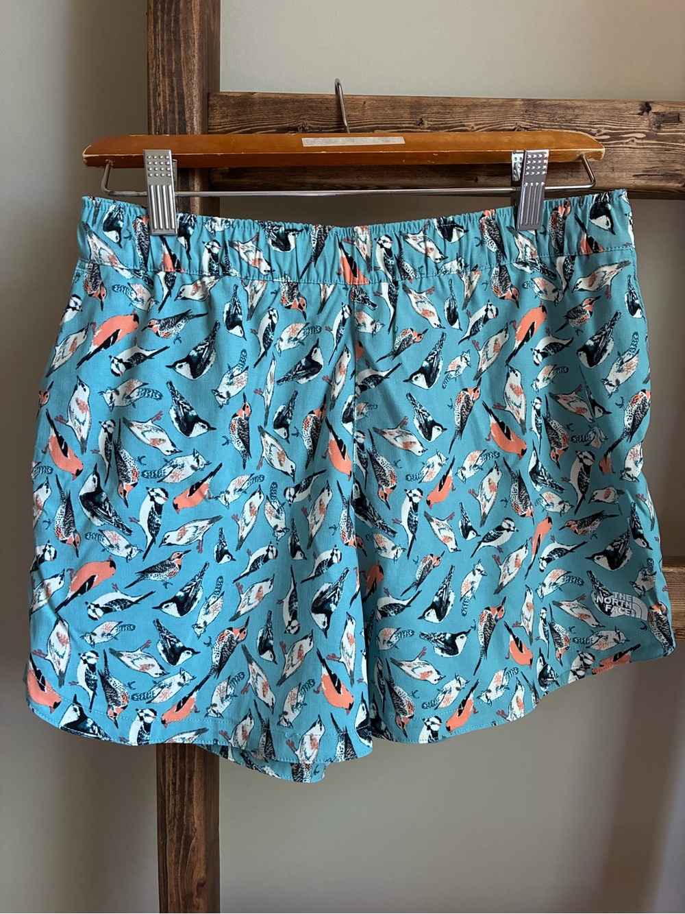 The North Face Class V Bird Print Shorts Blue Elastic Waist M